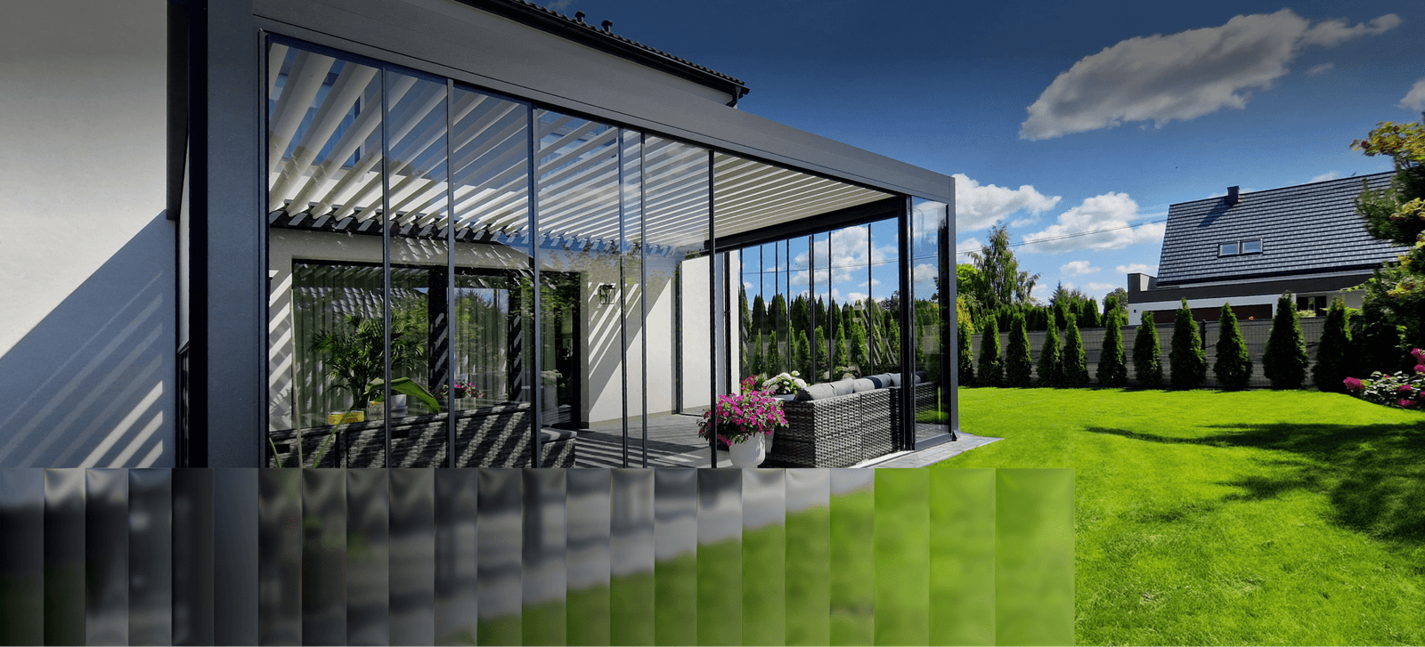 So könnte Ihre neue Terrassenüberdachung mit einem Lamellendach aussehen - VIL Bausysteme